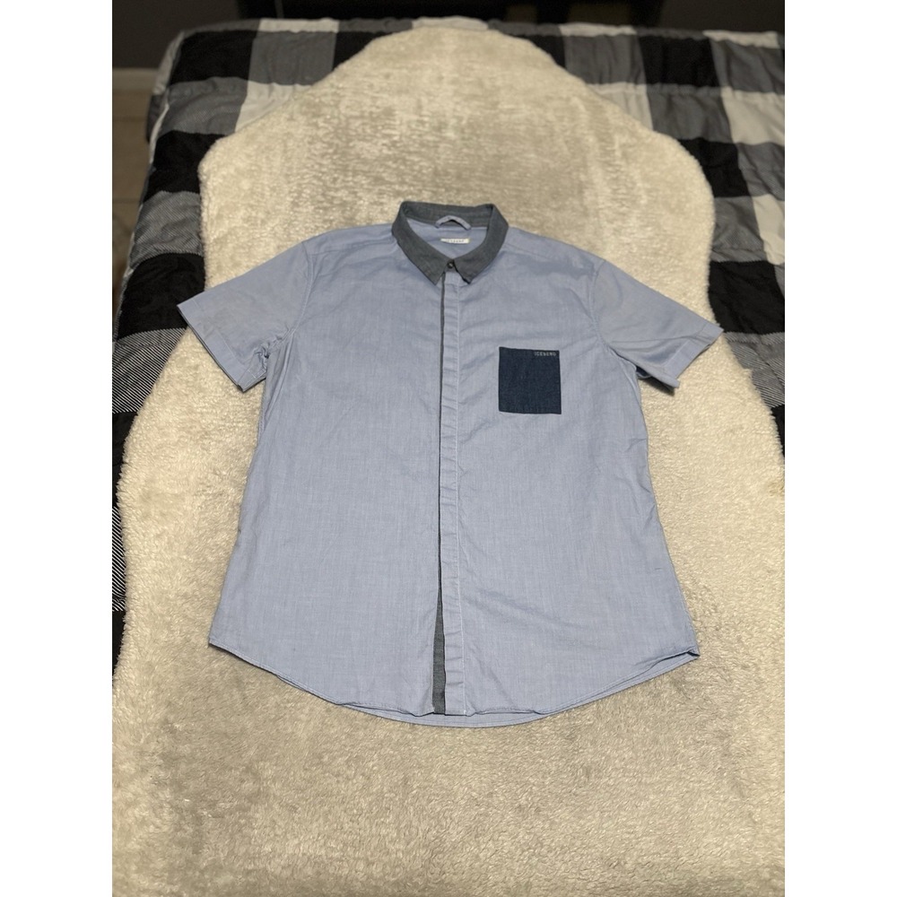 Iceberg Men's Blue Button Down Short Sleeve Shirt Size XXL Top Cotton